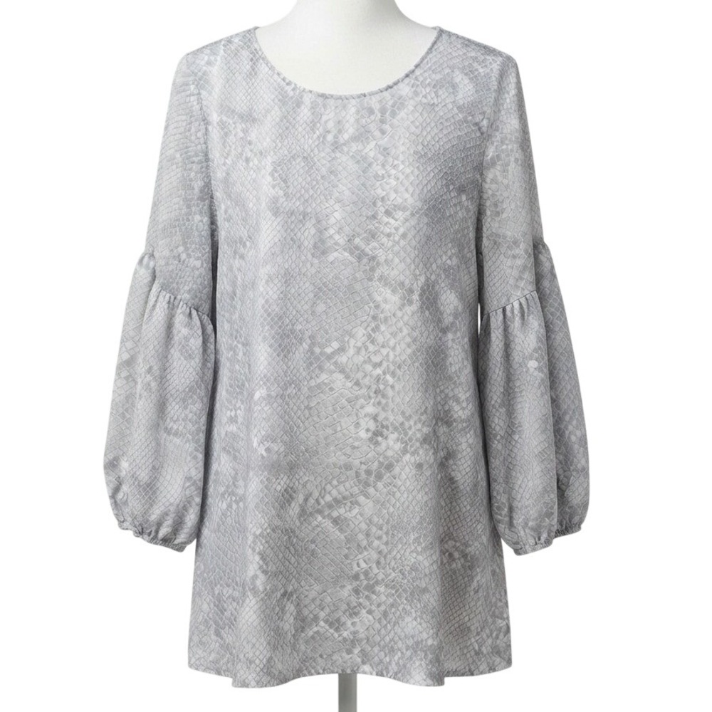Cal Style Womens Gray Snakeskin Y2K Era Print Puff Sleeve Blouse Top Medium